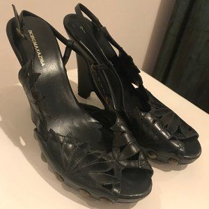 BCBG MaxAzria Black Leather Wedge Slingbacks
